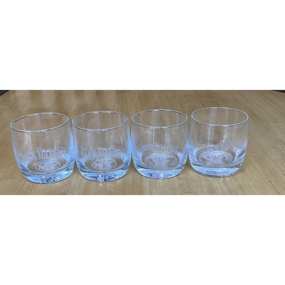 Jack Daniels Whiskey Glass Old No. 7 Brand Clear Rocks Round Set Of (4). Read